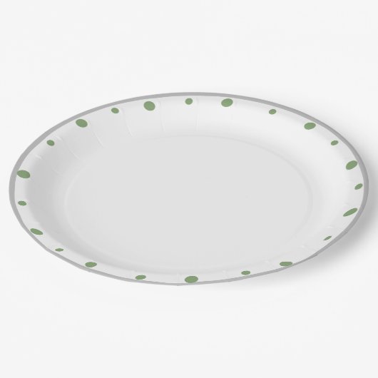 ジオメトリックグレーグリーン水玉模様 ペーパープレート (アングル)