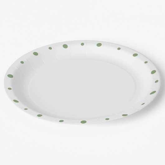 ジオメトリックグレーソフトグリーン水玉模様トリム ペーパープレート (アングル)