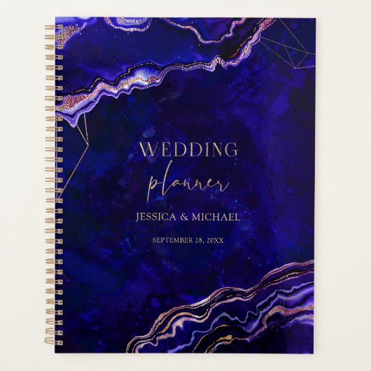 ジオメトリックゲード深いブルーバラ金ゴールド結婚ゲート プランナー手帳 (正面)
