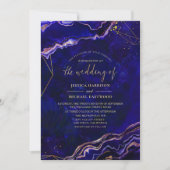 ジオメトリックゲード深いブルーバラ金ゴールド結婚ゲート 招待状 (正面)