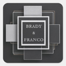 ジオメトリックコントラストエレガントレイヤ結婚ブラック スクエアシール