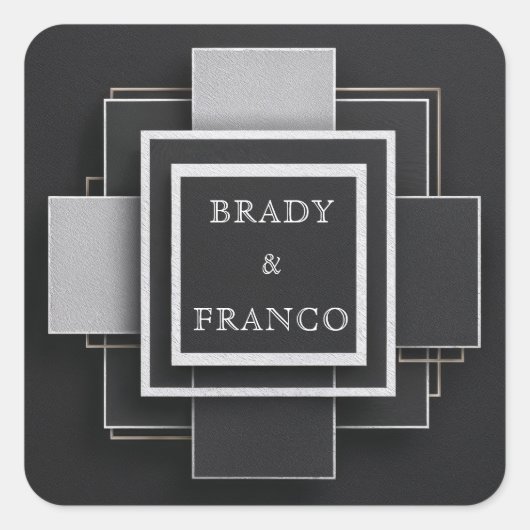 ジオメトリックコントラストエレガントレイヤ結婚ブラック スクエアシール (正面)