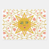 ジオメトリックサンズつる植物FLowersピンクブルーグリーン ラッピングペーパーシート (正面)