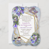 ジオメトリックジャカランダ花ブリデメイドパーティー 招待状 (正面)