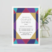 ジオメトリックジュエルブルー結婚パープルのカップルのシャワー 招待状 (スタンド正面)