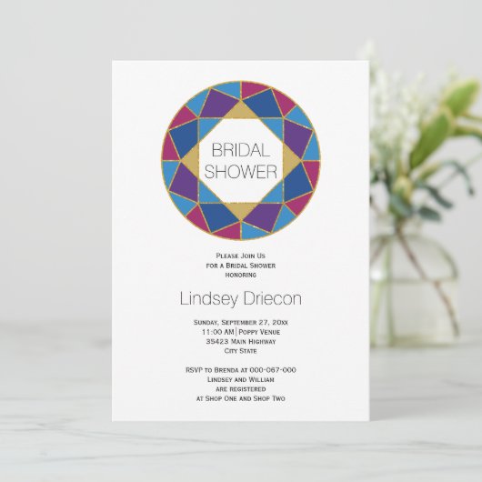 ジオメトリックジュエルモダントーン結婚のブライダルシャワー 招待状 (スタンド正面)