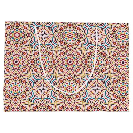 ジオメトリックスタイルのスパークル銅メタルウェディング ラージペーパーバッグ (裏面)