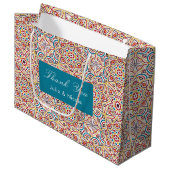 ジオメトリックスタイルのスパークル銅メタルウェディング ラージペーパーバッグ (正面アングル)