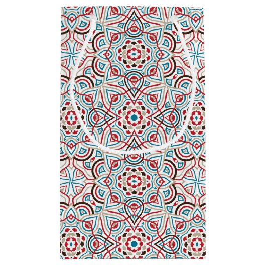 ジオメトリックスタイルのスパークル銅箔仕上げのウェディング スモールペーパーバッグ (裏面)