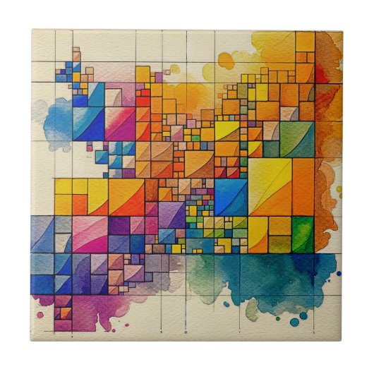 ジオメトリックセラミックタイル、小（4.25インチx 4.25インチ） タイル (正面)