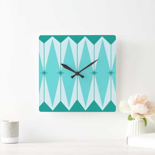 ジオメトリックダイヤモンド&スターバストスクエアウォールクロック スクエア壁時計 (ホーム)