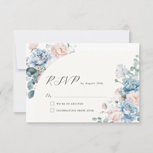 ジオメトリックダスティブルーピーチ結婚フローラ 出欠カード (正面)