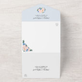 ジオメトリックダスティブルー赤面ピンク結婚フローラ オールインワン招待状 (外側)