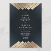 ジオメトリックダークネイビー金ゴールドギャツビー結婚式招待状 招待状 (正面)
