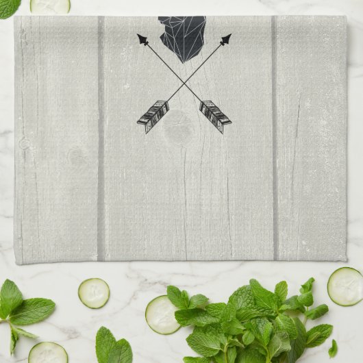 ジオメトリックディアヘッド(花と十字矢印あり) キッチンタオル (折り畳み)