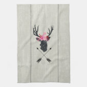 ジオメトリックディアヘッド(花と十字矢印あり) キッチンタオル (縦)
