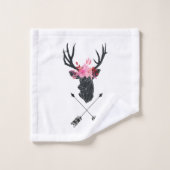 ジオメトリックディアヘッド（花と十字矢印あり） バスタオルセット (ウォッシュタオル)