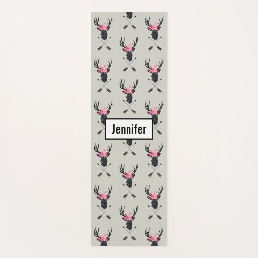 ジオメトリックディアヘッド（花と十字矢印あり） ヨガマット (正面)