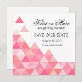 ジオメトリックトライアングルズ Save the Date｜ピンク モーブ 招待状 (正面/裏面)