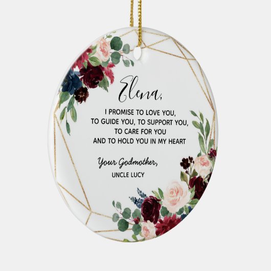 ジオメトリックネイビーブルゴーニュフローラゴッドファープロミツ セラミックオーナメント (右)