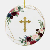 ジオメトリックネイビーブルゴーニュフローラゴッドファープロミツ セラミックオーナメント (裏面)