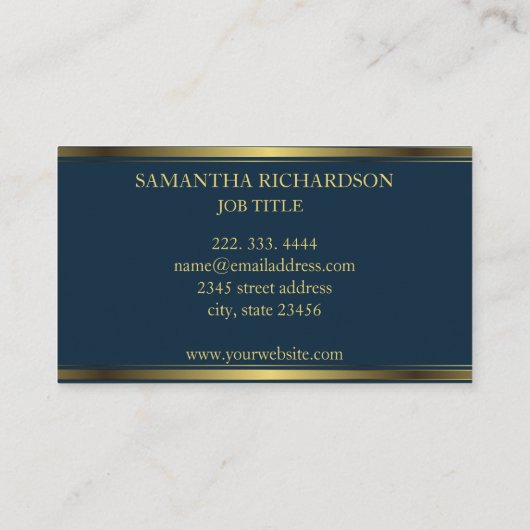 ジオメトリックネイビーブルーと金ゴールドストライププロフェッショナル 名刺 (裏面)