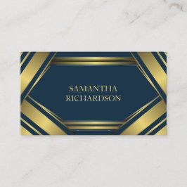 ジオメトリックネイビーブルーと金ゴールドストライププロフェッショナル 名刺
