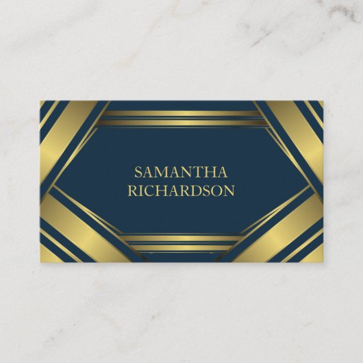 ジオメトリックネイビーブルーと金ゴールドストライププロフェッショナル 名刺 (正面)