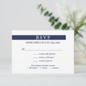 ジオメトリックネイビーブルーホワイトメニュー選択ウェディングRSVP 出欠カード (スタンド正面)