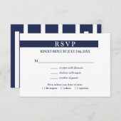 ジオメトリックネイビーブルーホワイトメニュー選択ウェディングRSVP 出欠カード (正面/裏面)