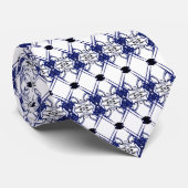 ジオメトリックネイビーブルー白黒ゲベルタイ ネクタイ (ロール)