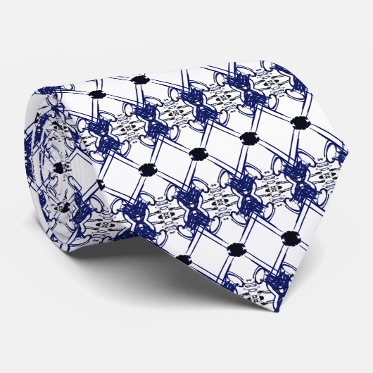 ジオメトリックネイビーブルー白黒ゲベルタイ ネクタイ (ロール)