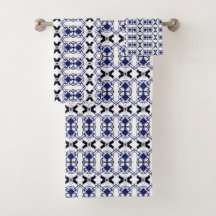 ジオメトリックネイビーホワイトバスタオル