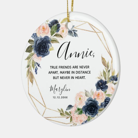 ジオメトリックネイビー赤面フローラトゥルーフレンズ セラミックオーナメント (左)