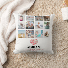 ジオメトリックハートベイビーの最初の1年フォトコラージュ クッション