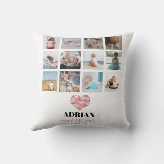 ジオメトリックハートベイビーの最初の1年フォトコラージュ クッション (裏面)