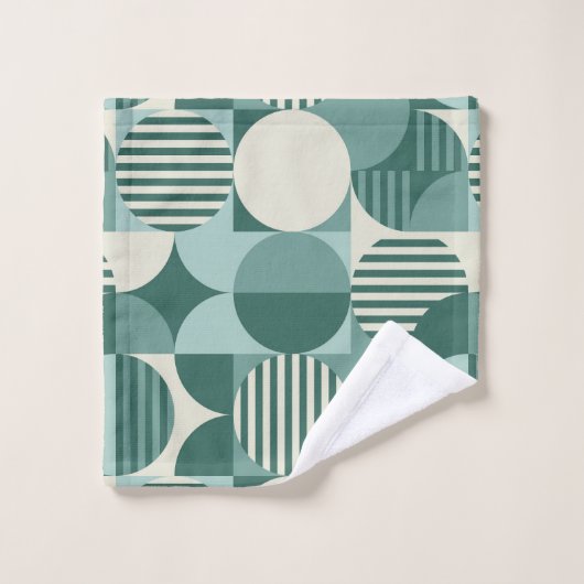 ジオメトリックバウハウス、ティール(緑がかった色)、シーフオム、クリーム バスタオルセット (ウォッシュタオル)