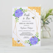ジオメトリックパープルアジサイ蜂蜜ビーブライダルシャワー 招待状 (スタンド正面)