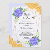 ジオメトリックパープルアジサイ蜂蜜ビーブライダルシャワー 招待状 (正面/裏面)