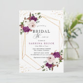 ジオメトリックパープル赤面ピンクフローラブライダルシャワー 招待状 (スタンド正面)