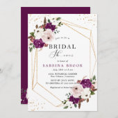 ジオメトリックパープル赤面ピンクフローラブライダルシャワー 招待状 (正面/裏面)