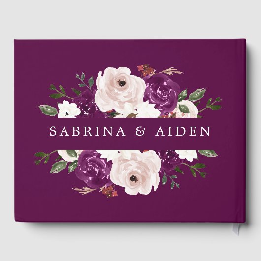 ジオメトリックパープル赤面ピンク結婚フローラ ゲストブック (裏面)