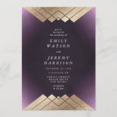 ジオメトリックパープル金ゴールドギャツビー結婚式招待状 招待状 (正面)
