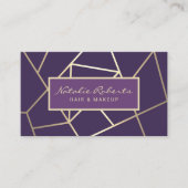 ジオメトリックパープル&金ゴールド美容師美しいサロン 名刺 (正面)