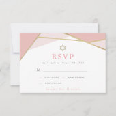 ジオメトリックピンク&金ゴールドバルミツワーRSVPカード 出欠カード (正面)