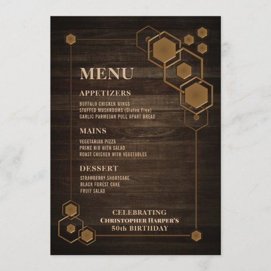 ジオメトリックフレーム付き rustic ウッド 誕生日メニュー メニュー (正面)