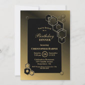 ジオメトリックブラックと金ゴールド誕生日ディナーパーティー 招待状 (正面)