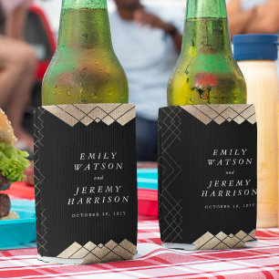 ジオメトリックブラック金ゴールドギャツビー結婚式招待状 缶クーラー