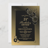 ジオメトリックブラック金ゴールド21stバースデーディナーパーティー 招待状 (正面)