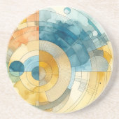 ジオメトリックブルーとイエローウォーターのカラー抽象芸術 コースター (正面)